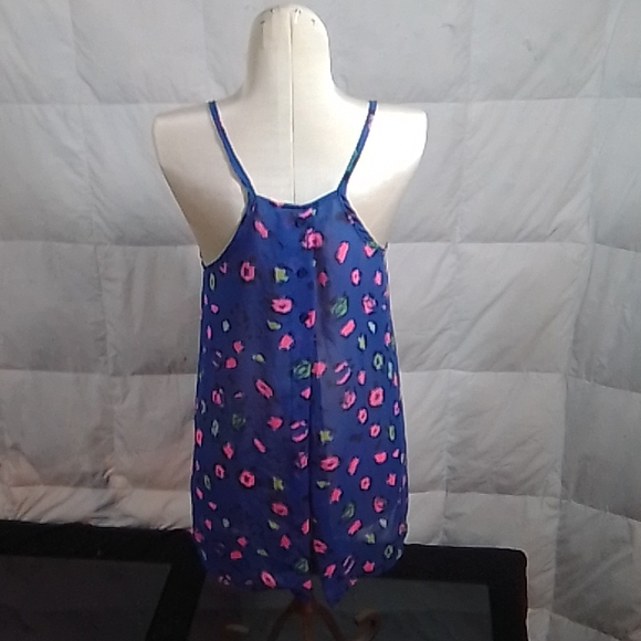 Chris & Carol blue flower print spaghetti blouse - Picture 4 of 6